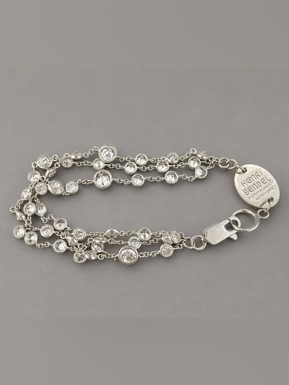 Henri Bendel Luxe Uptown Crystal Multi-Strand Bracelet Silver Tone + Dust Bag